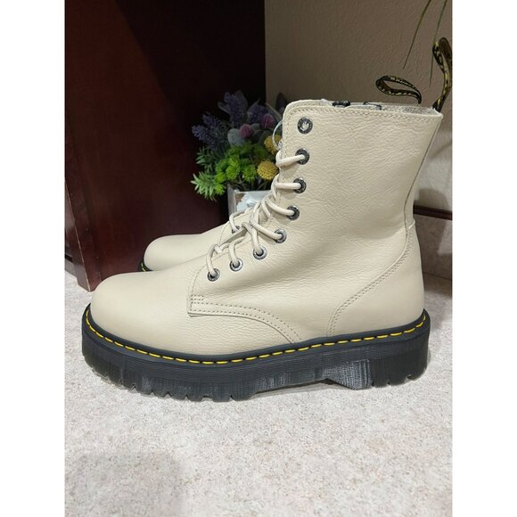 Dr. Martens Mens Size 14 Beige Platform Combat Boots With Side Zipper & Yellow S main image 9